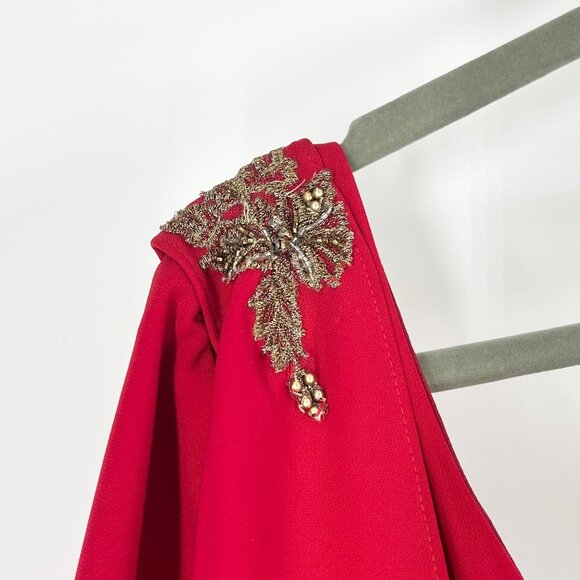 NWT Marchesa Notte Red One-Shoulder Embellished Stretch Crepe Gown - Picture 5 of 16